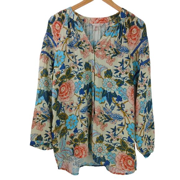 Soft Surroundings SZ L 100% Cotton Bisonette Gauze Floral Button Down Shirt - Picture 2 of 7